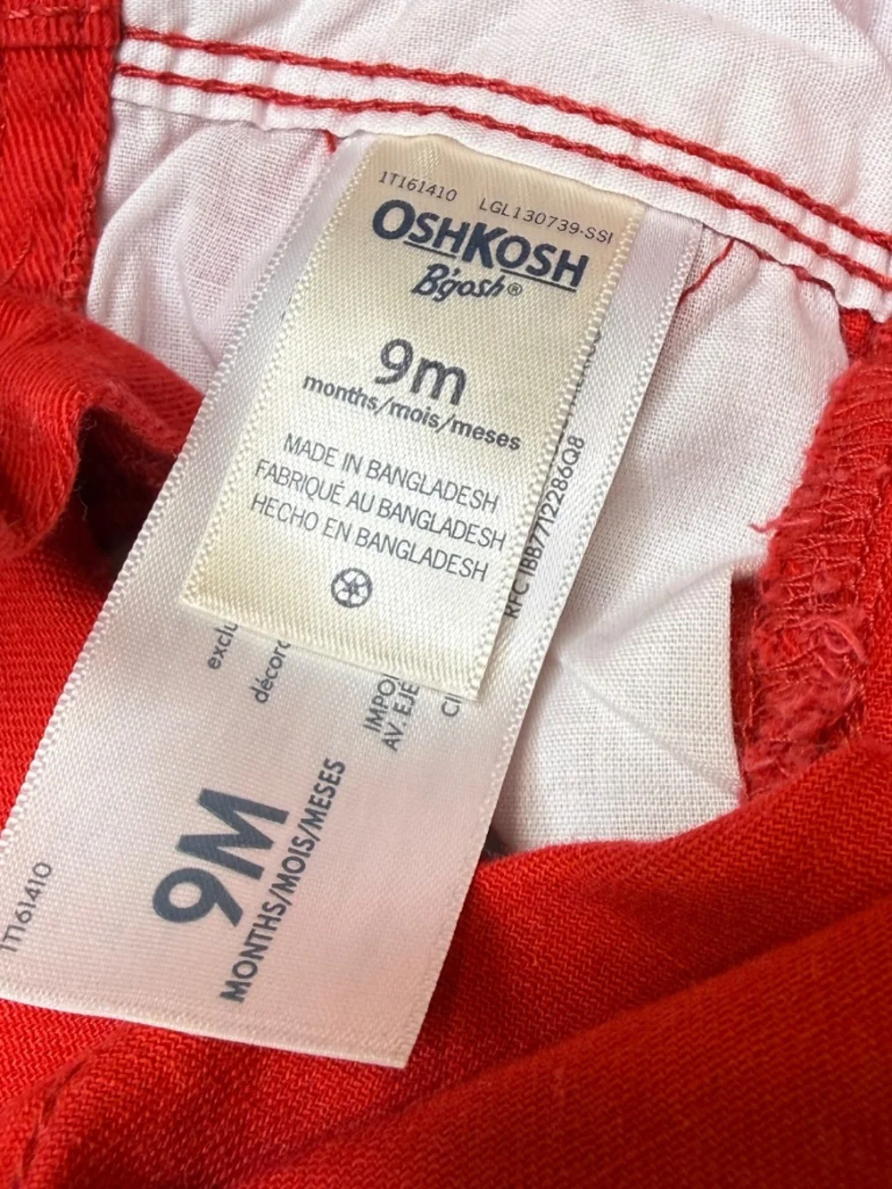 OshKosh B'gosh Bright Red Shortails 9 month